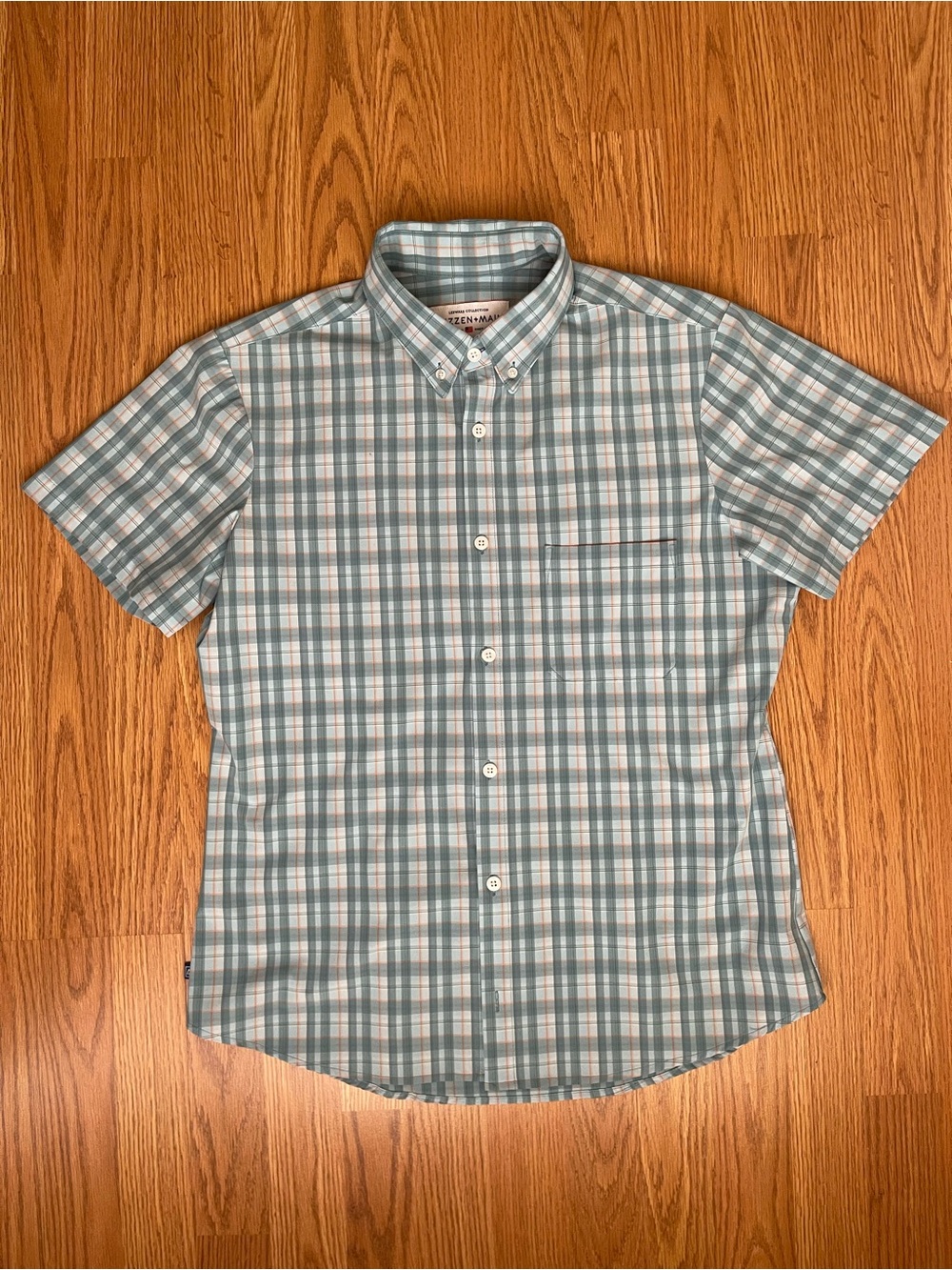 Mizzen & Main Short-Sleeve Plaid Button-Down Shirt large trim fix no wrinkle